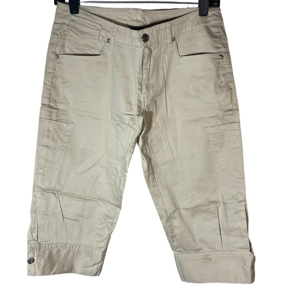 Riflessi short pants capris tan snap legs zip up button pockets leg pockets READ